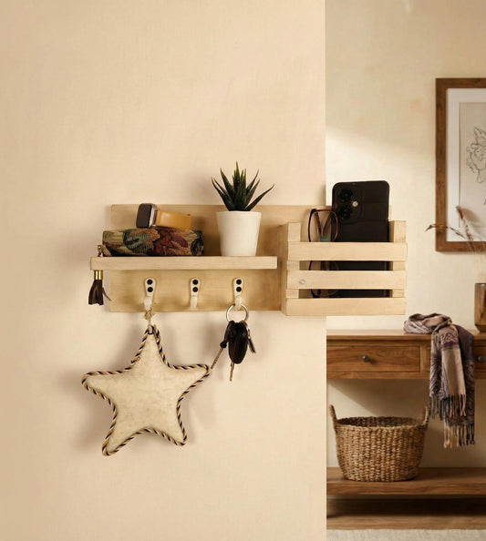 Cove Wooden Wall Shelf Organiser with Key Holders