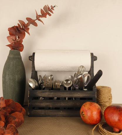 Birch Wooden Kitchen Roll Holder and Cutlery Holder