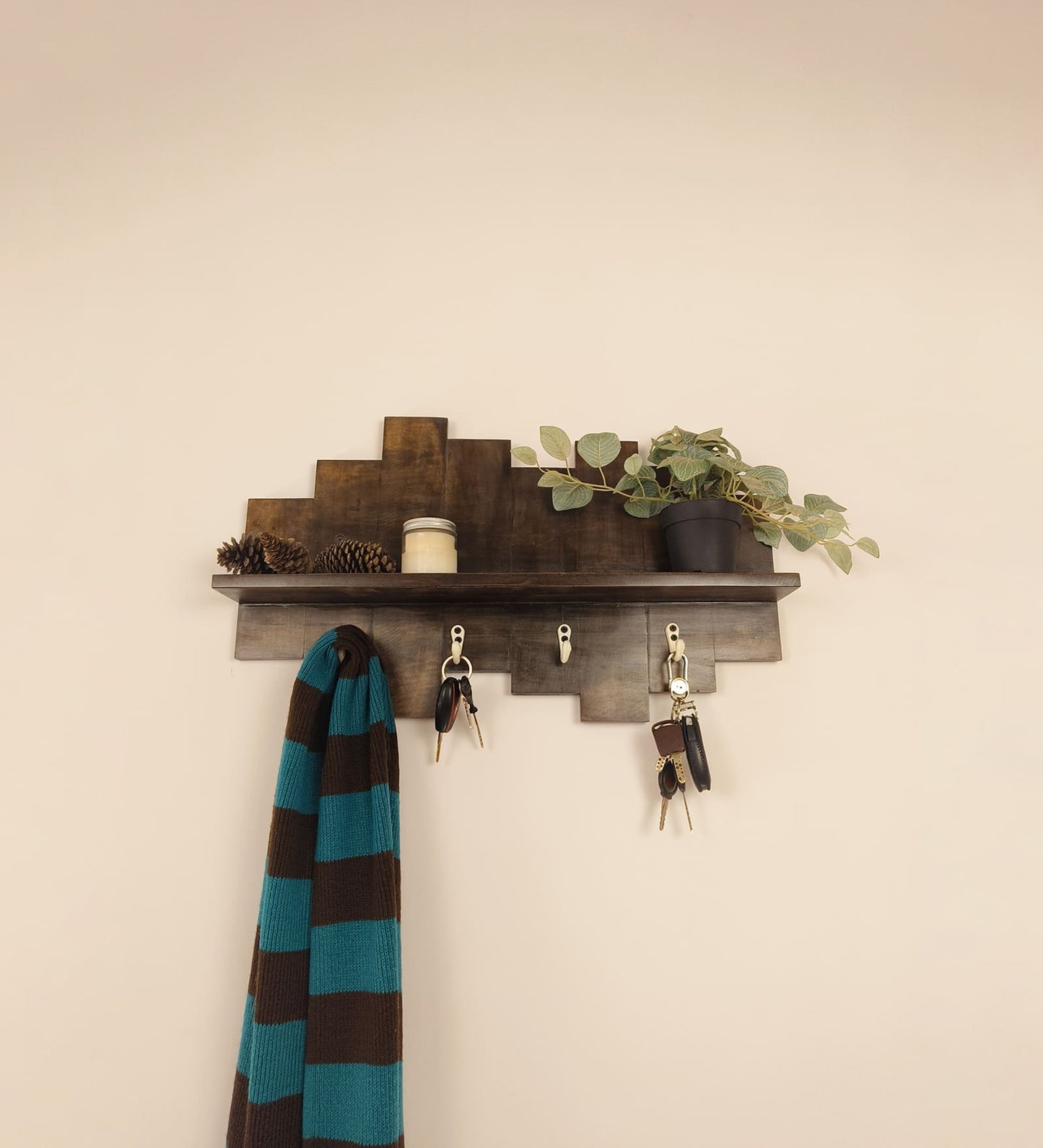 Grove Wooden Wall Shelf Organiser with Key Holders