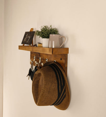 Hill Wooden Wall Shelf Organiser with Key Holders