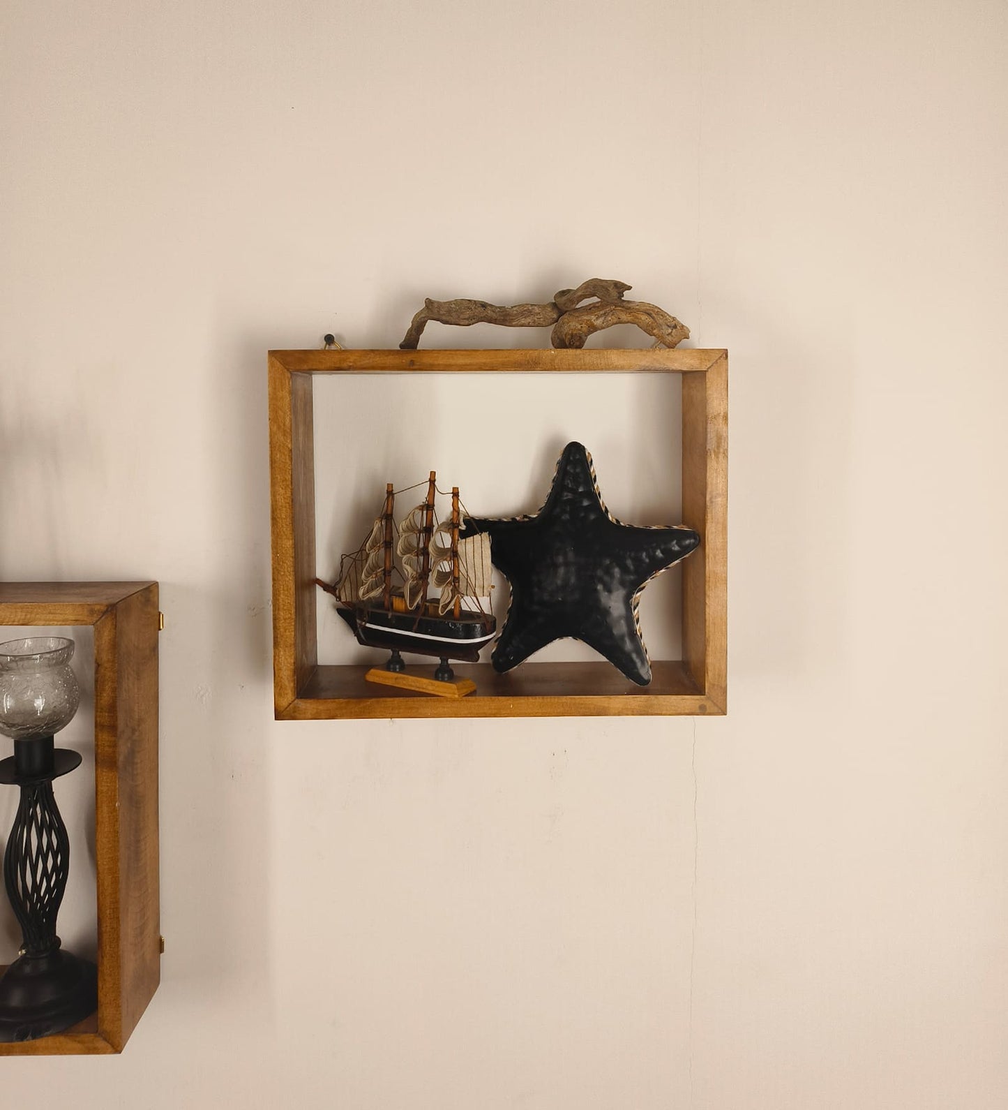 Low Rectangular Shaped Set of 3 Wooden Wall Shelves