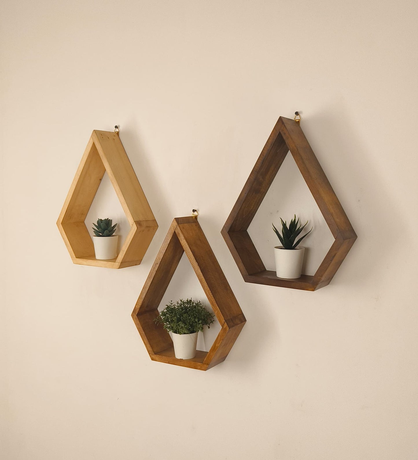Serenity Diamond Shaped Set of 3 Wooden Wall Shelves