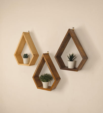 Serenity Diamond Shaped Set of 3 Wooden Wall Shelves