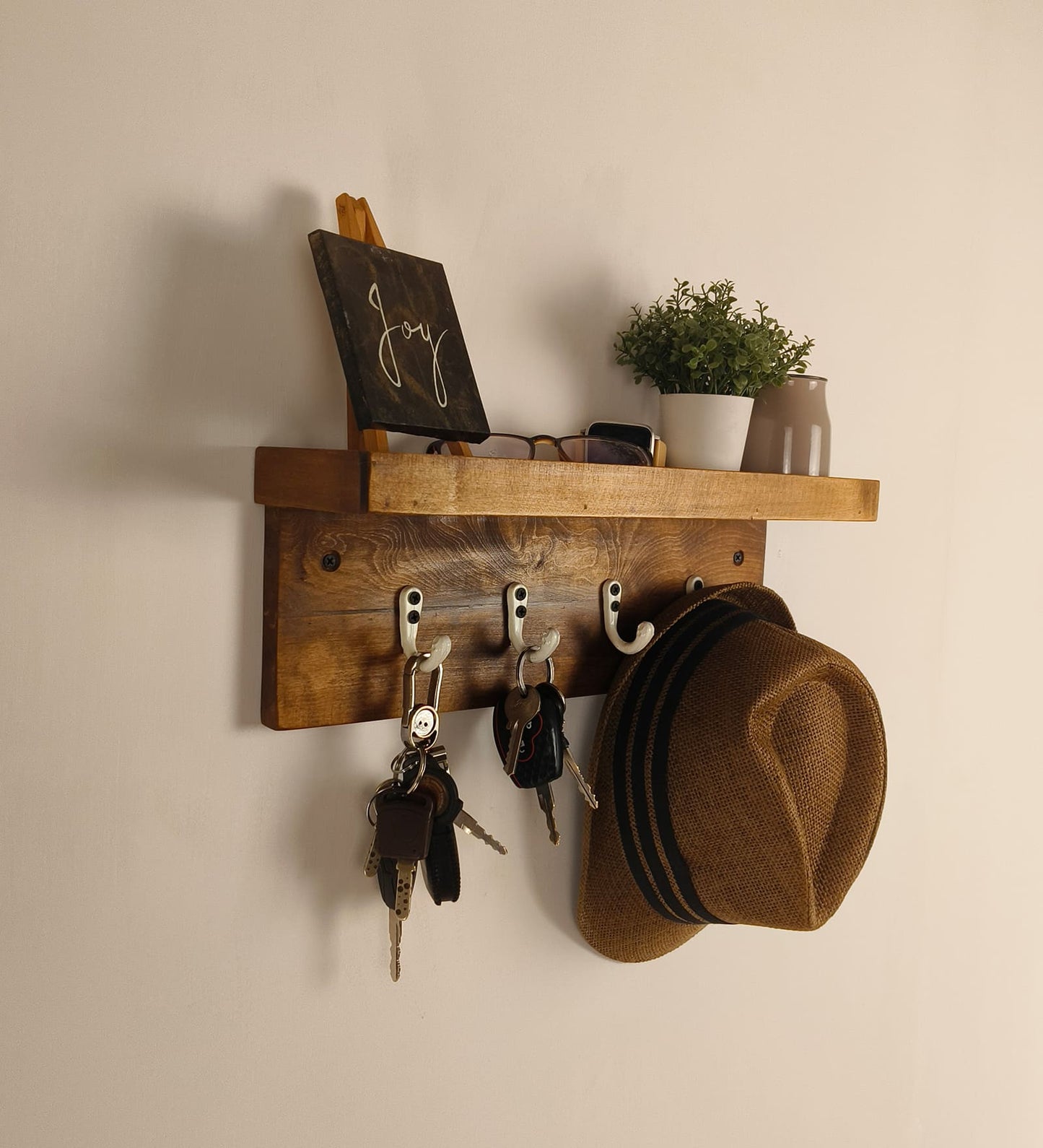 Hill Wooden Wall Shelf Organiser with Key Holders