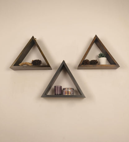Slate Triangular Set of 3 Wooden Wall Shelves