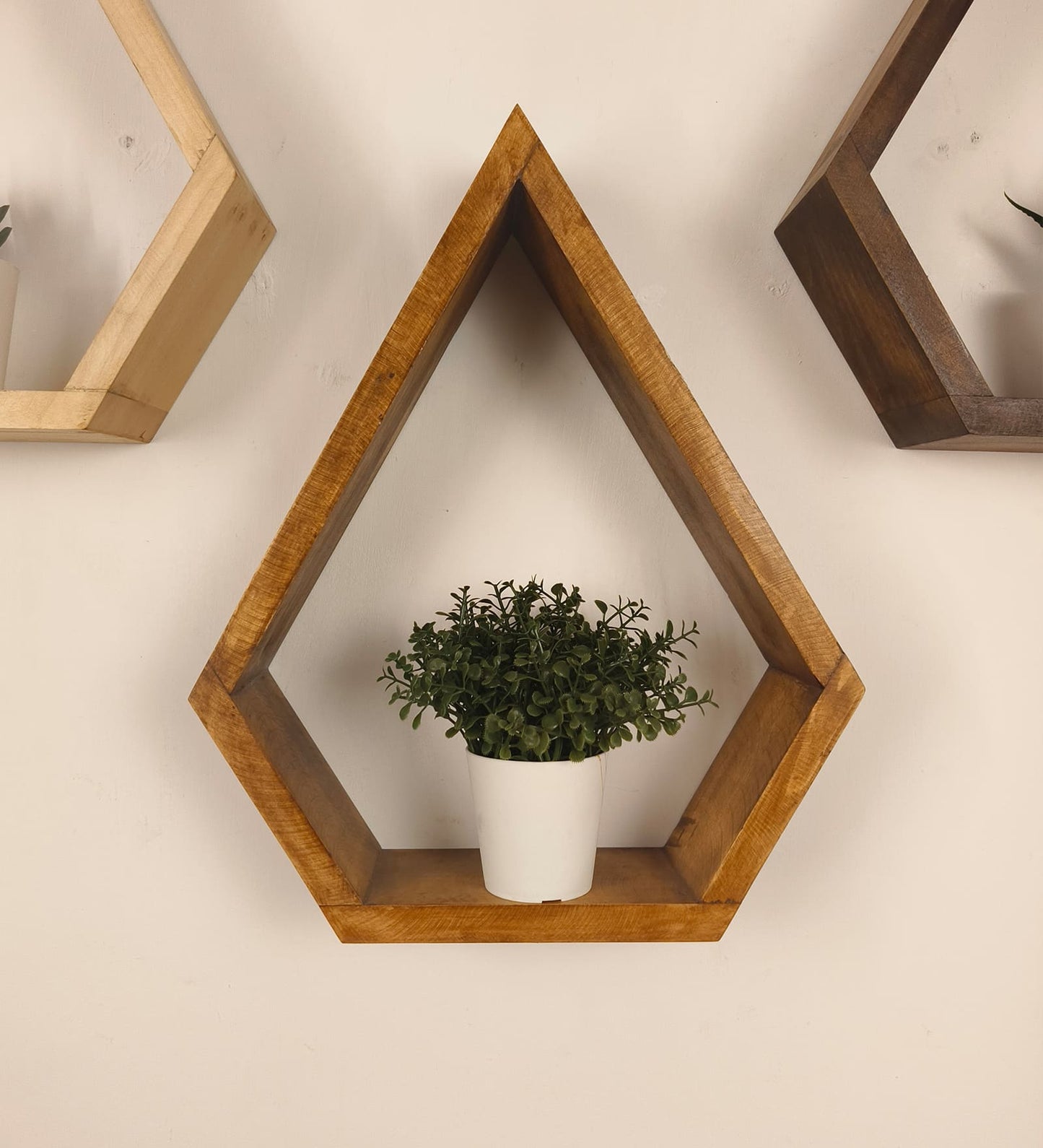 Serenity Diamond Shaped Set of 3 Wooden Wall Shelves