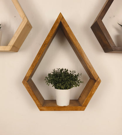 Serenity Diamond Shaped Set of 3 Wooden Wall Shelves