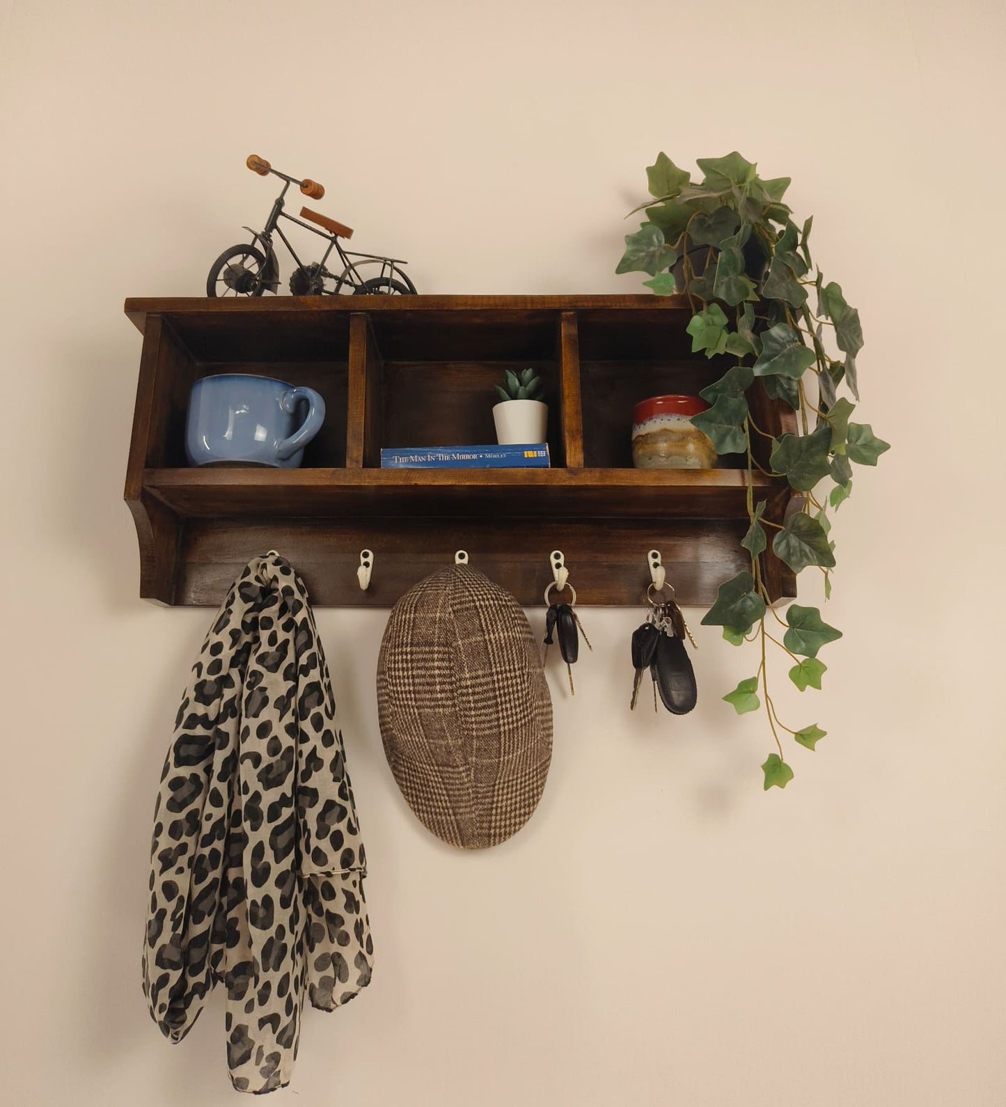 Go Wooden Wall Shelf Organiser with Key Holders