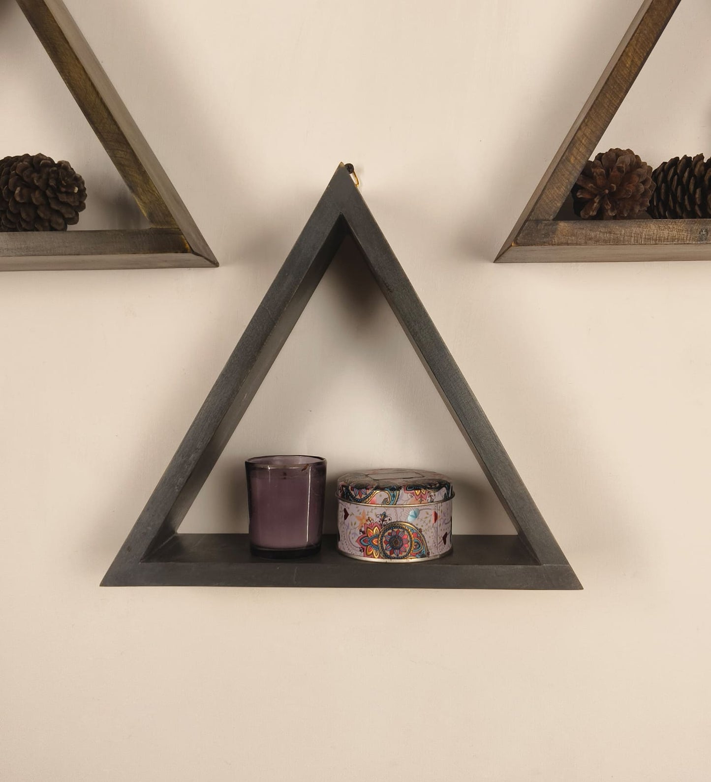Slate Triangular Set of 3 Wooden Wall Shelves