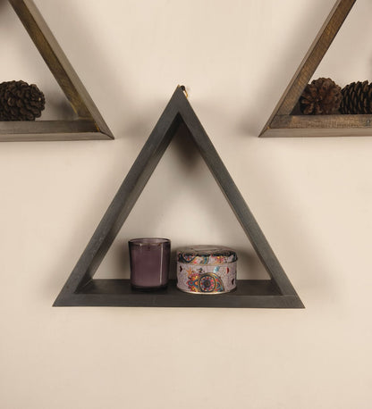 Slate Triangular Set of 3 Wooden Wall Shelves