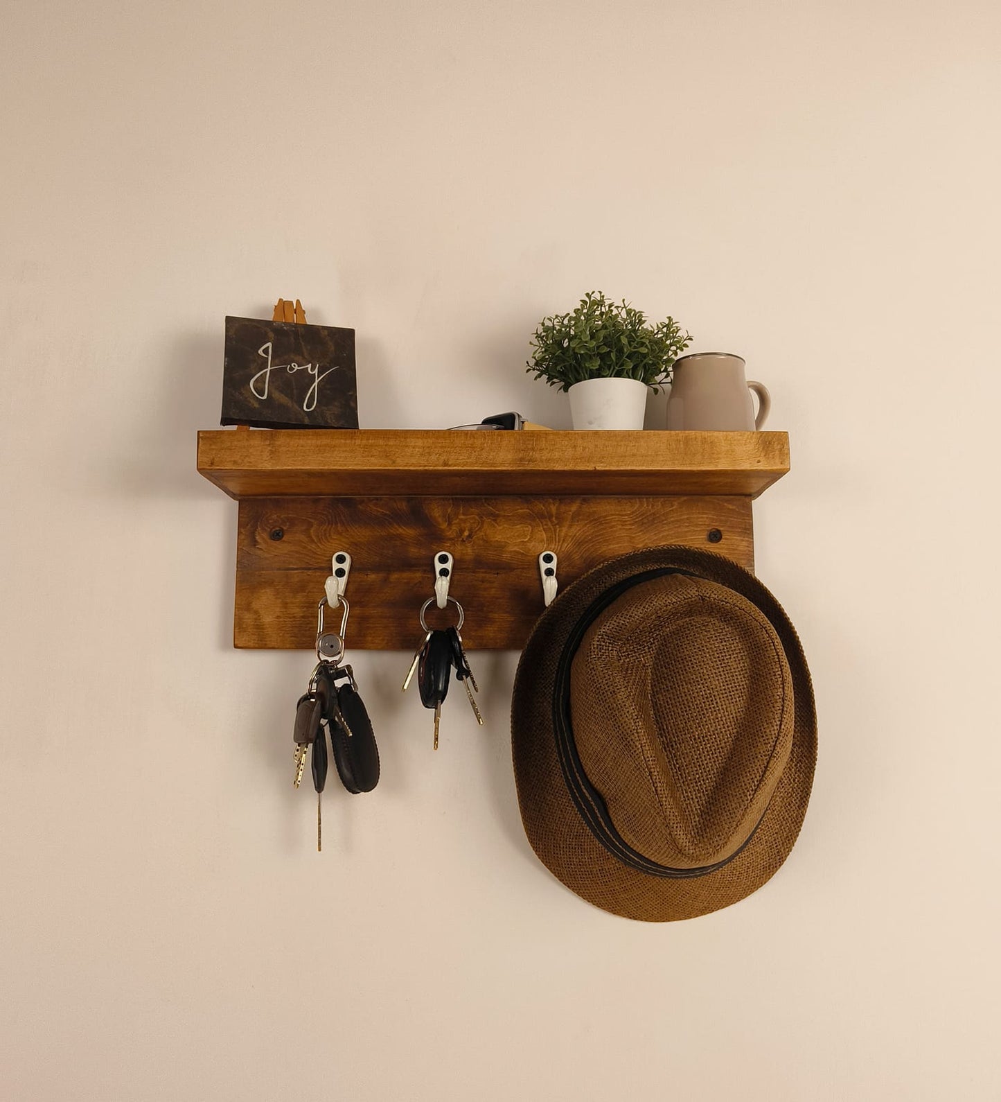 Hill Wooden Wall Shelf Organiser with Key Holders