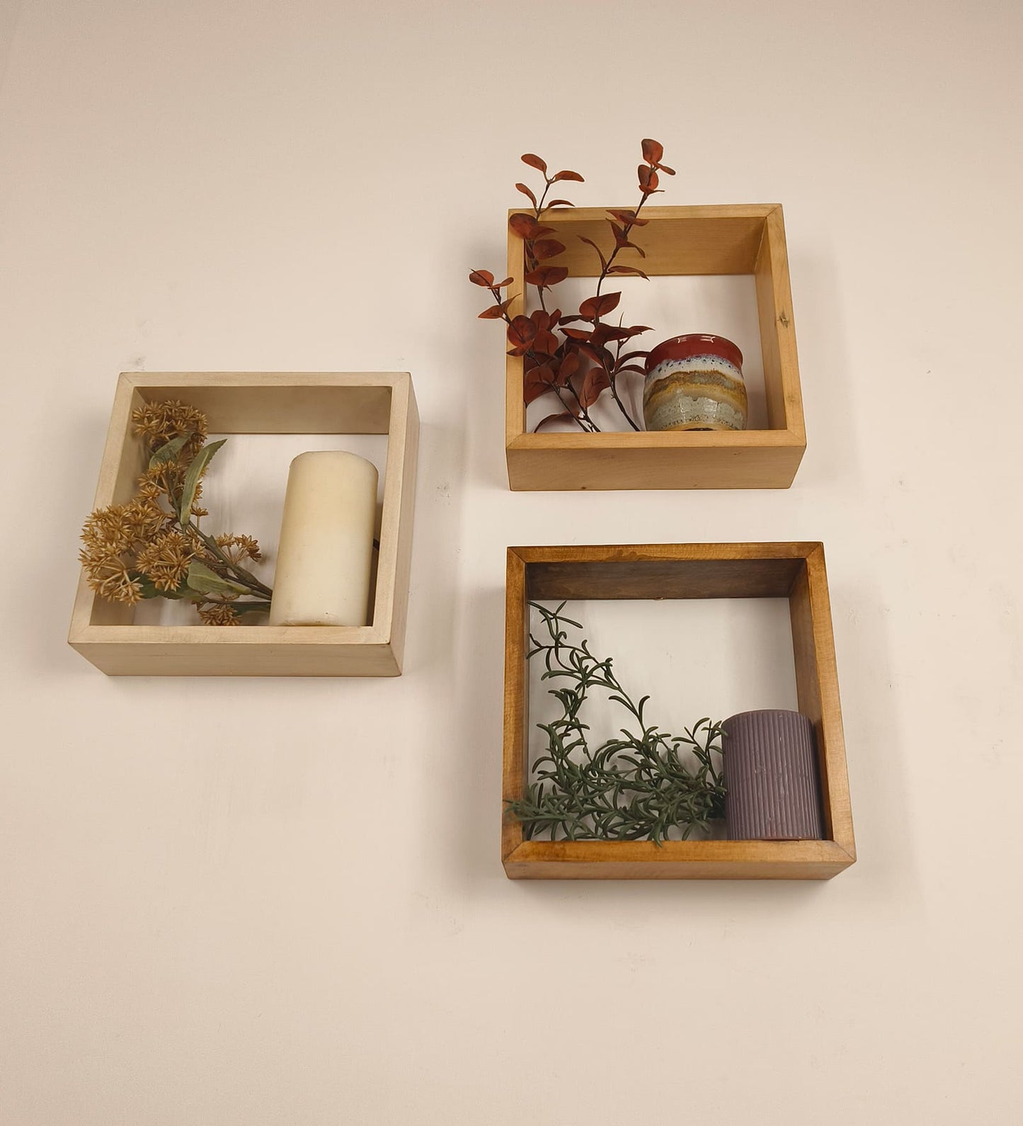 Bold Rectangular Shaped Set of 3 Wooden Wall Shelves