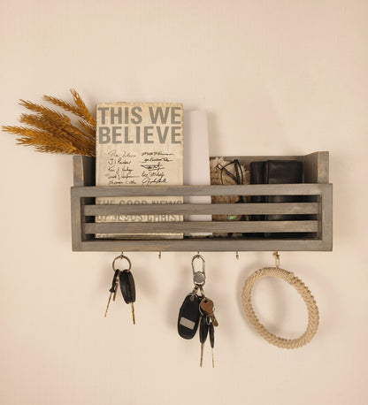 Arctic Wooden Wall Shelf Organiser with Key Holders