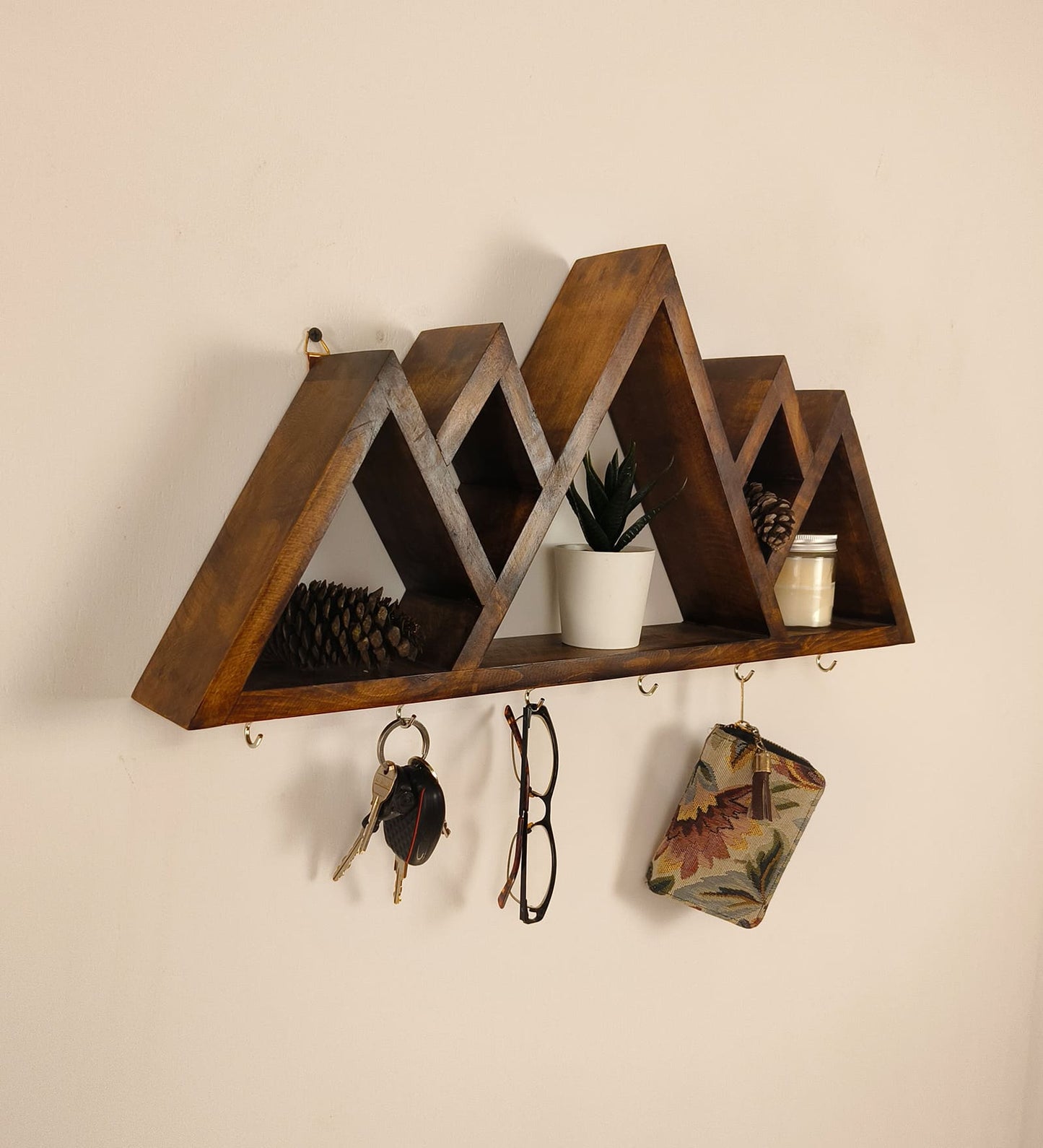 Dream Wooden Wall Shelf Organiser with Key Holders