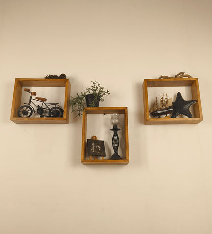 Low Rectangular Shaped Set of 3 Wooden Wall Shelves