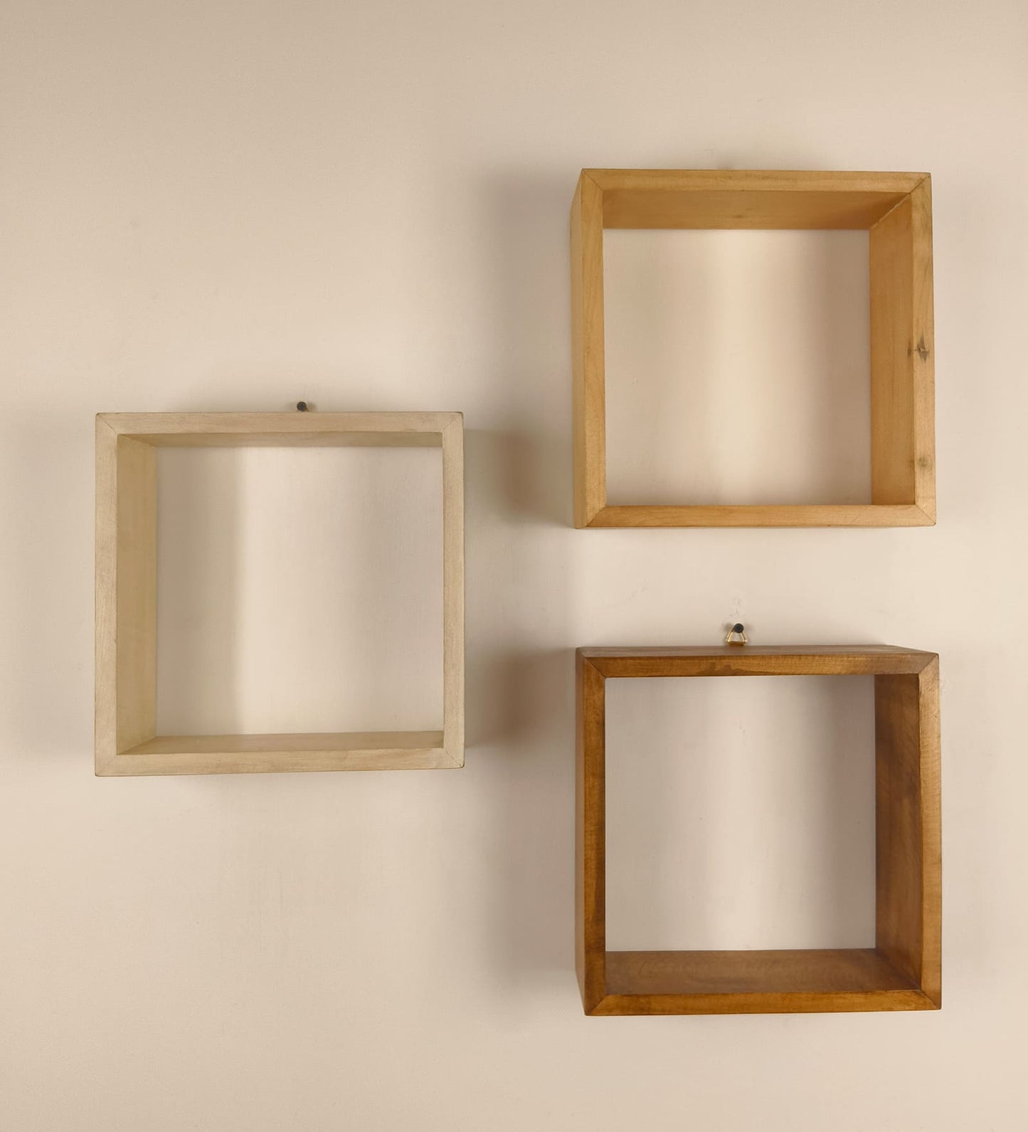 Bold Rectangular Shaped Set of 3 Wooden Wall Shelves