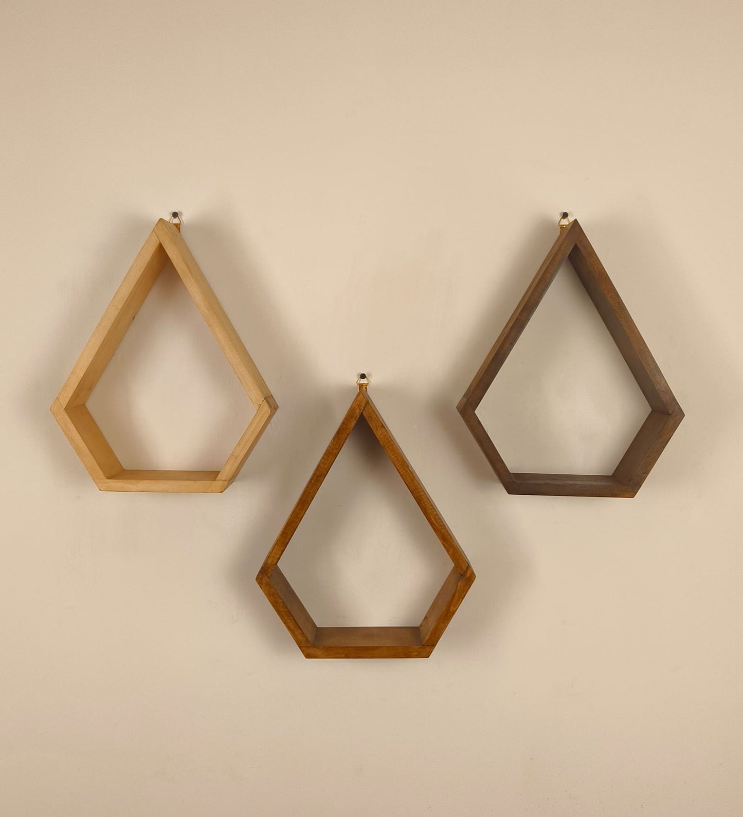 Serenity Diamond Shaped Set of 3 Wooden Wall Shelves