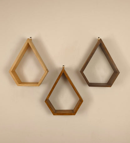 Serenity Diamond Shaped Set of 3 Wooden Wall Shelves