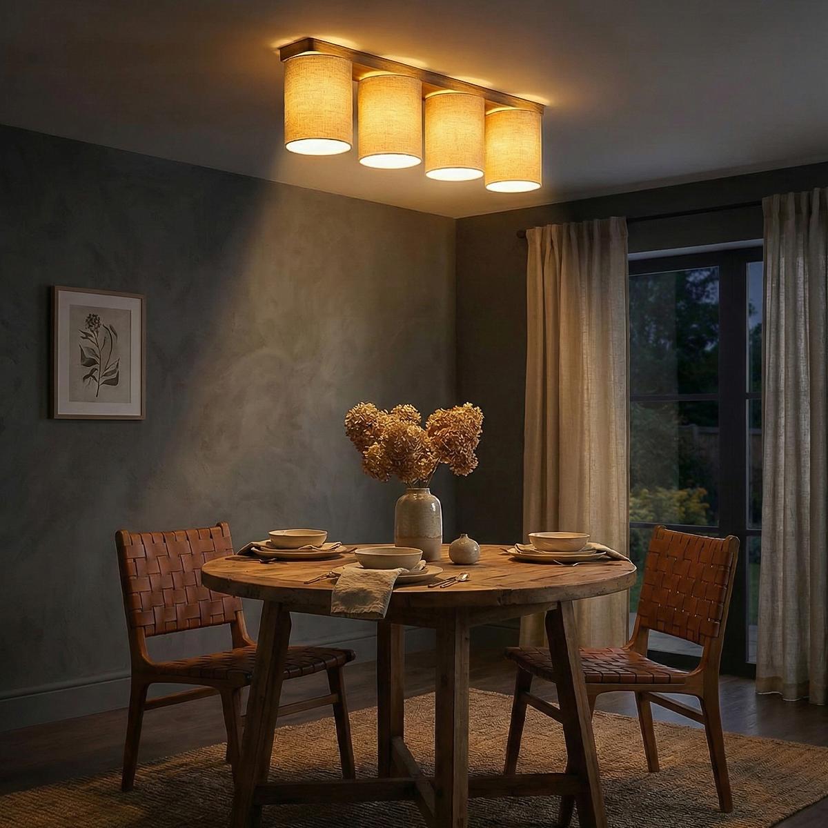 Fire Brown Wooden 4 Series Ceiling Lamp