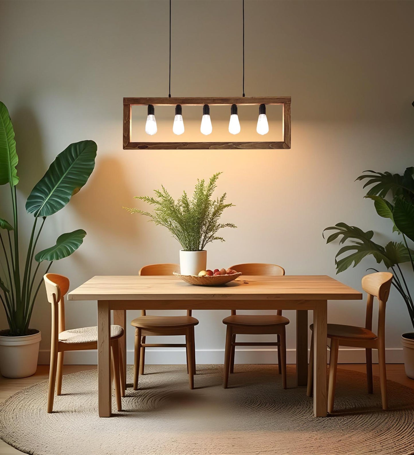 Spray Brown Wooden 5 Series Hanging Lamp