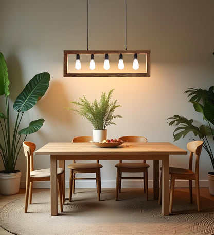 Spray Brown Wooden 5 Series Hanging Lamp