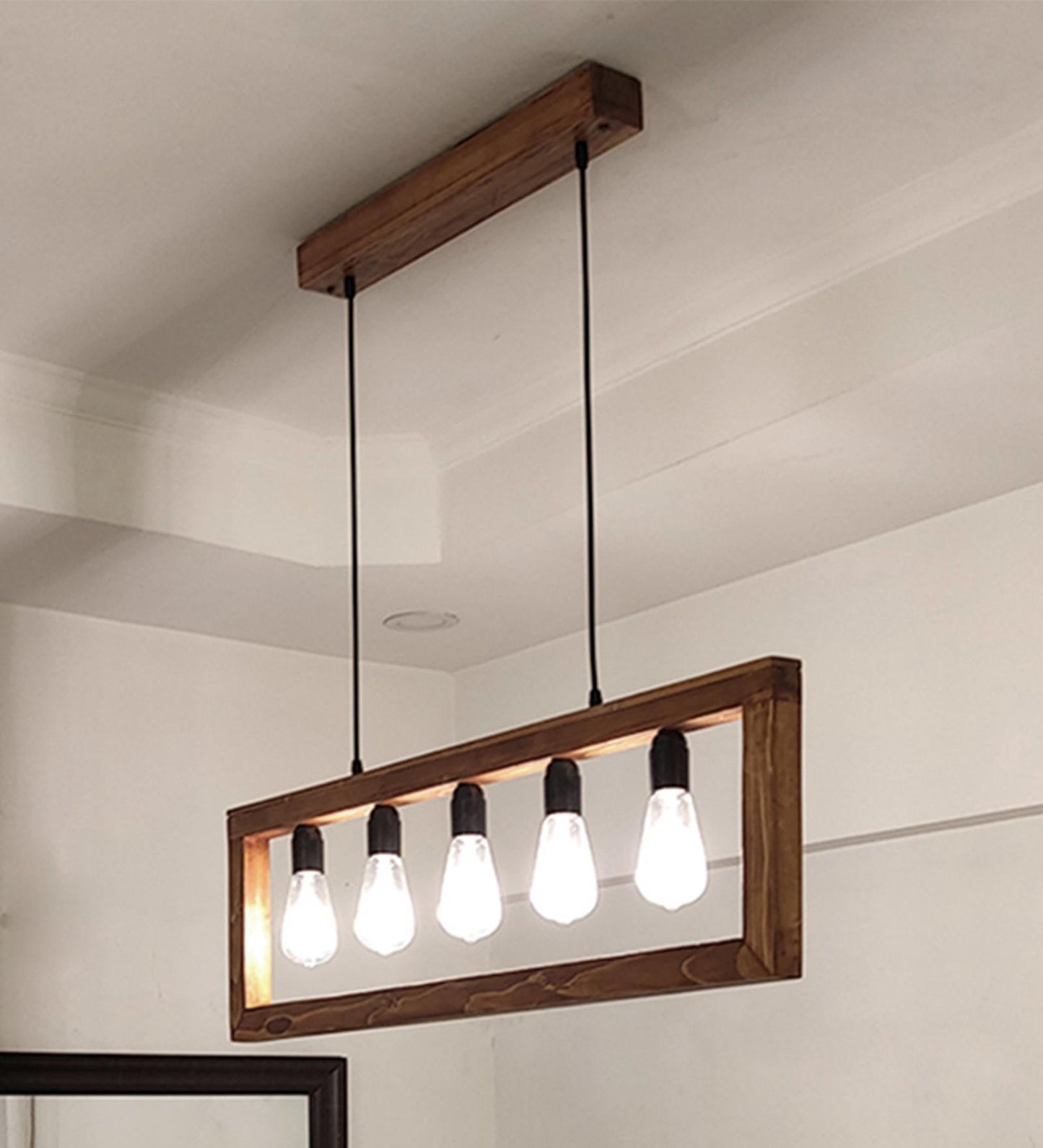 Spray Brown Wooden 5 Series Hanging Lamp
