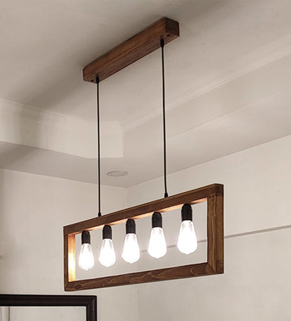 Spray Brown Wooden 5 Series Hanging Lamp