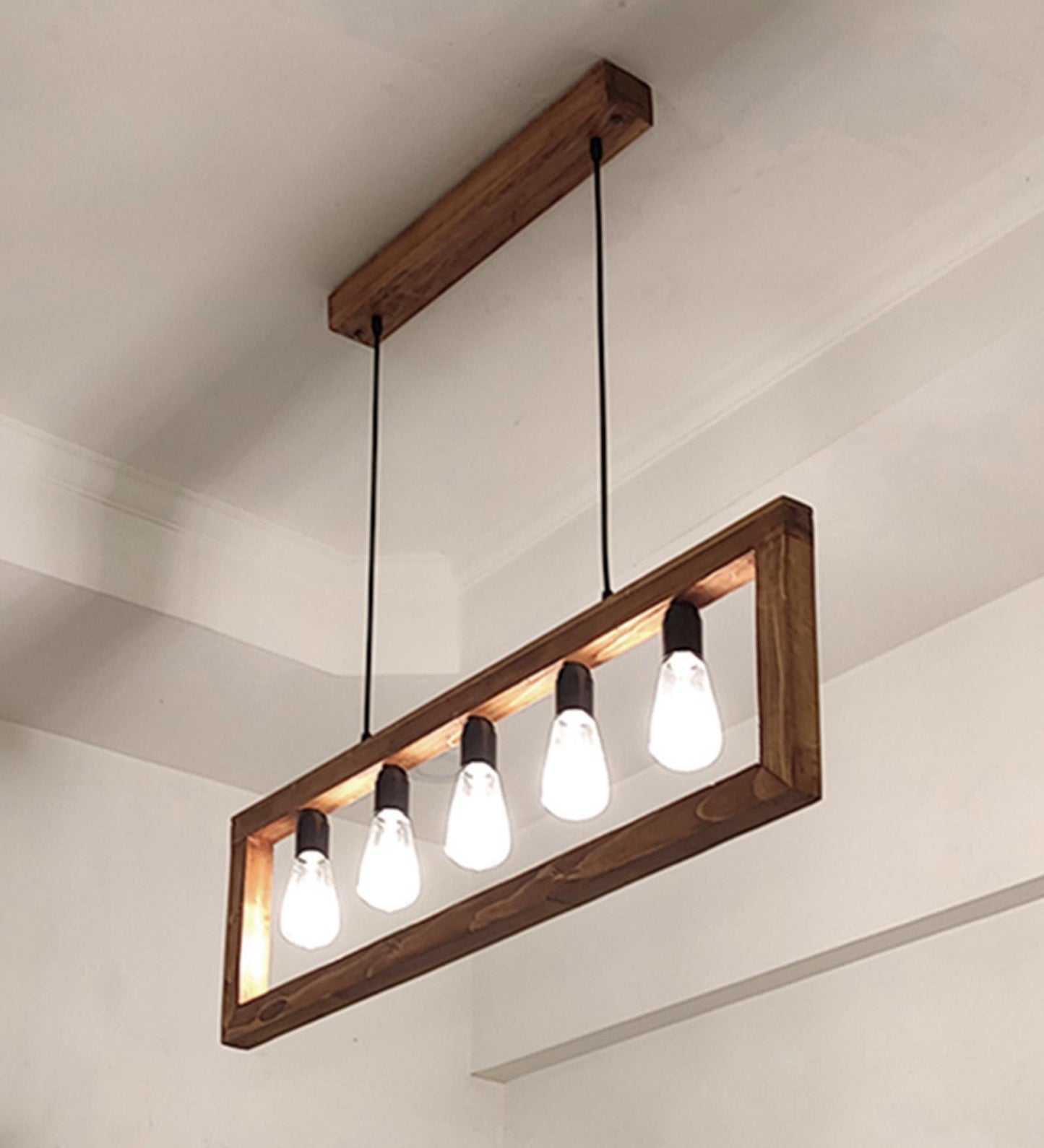 Spray Brown Wooden 5 Series Hanging Lamp