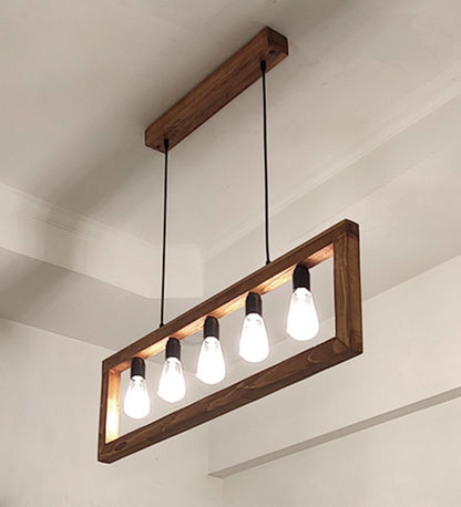Spray Brown Wooden 5 Series Hanging Lamp