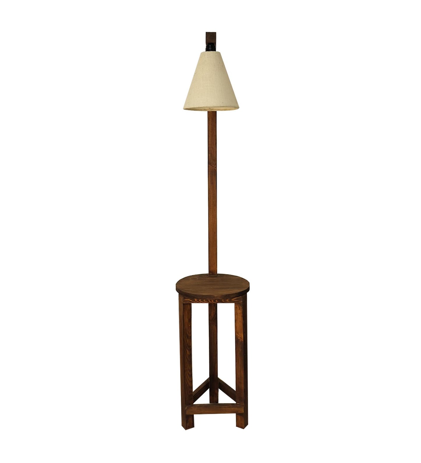 Tree Wooden Floor Lamp with Brown Base and Beige Fabric Lampshade