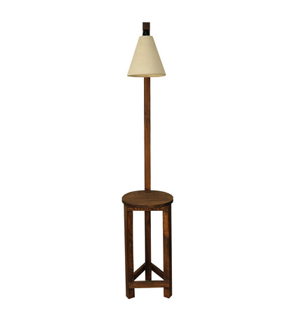 Tree Wooden Floor Lamp with Brown Base and Beige Fabric Lampshade