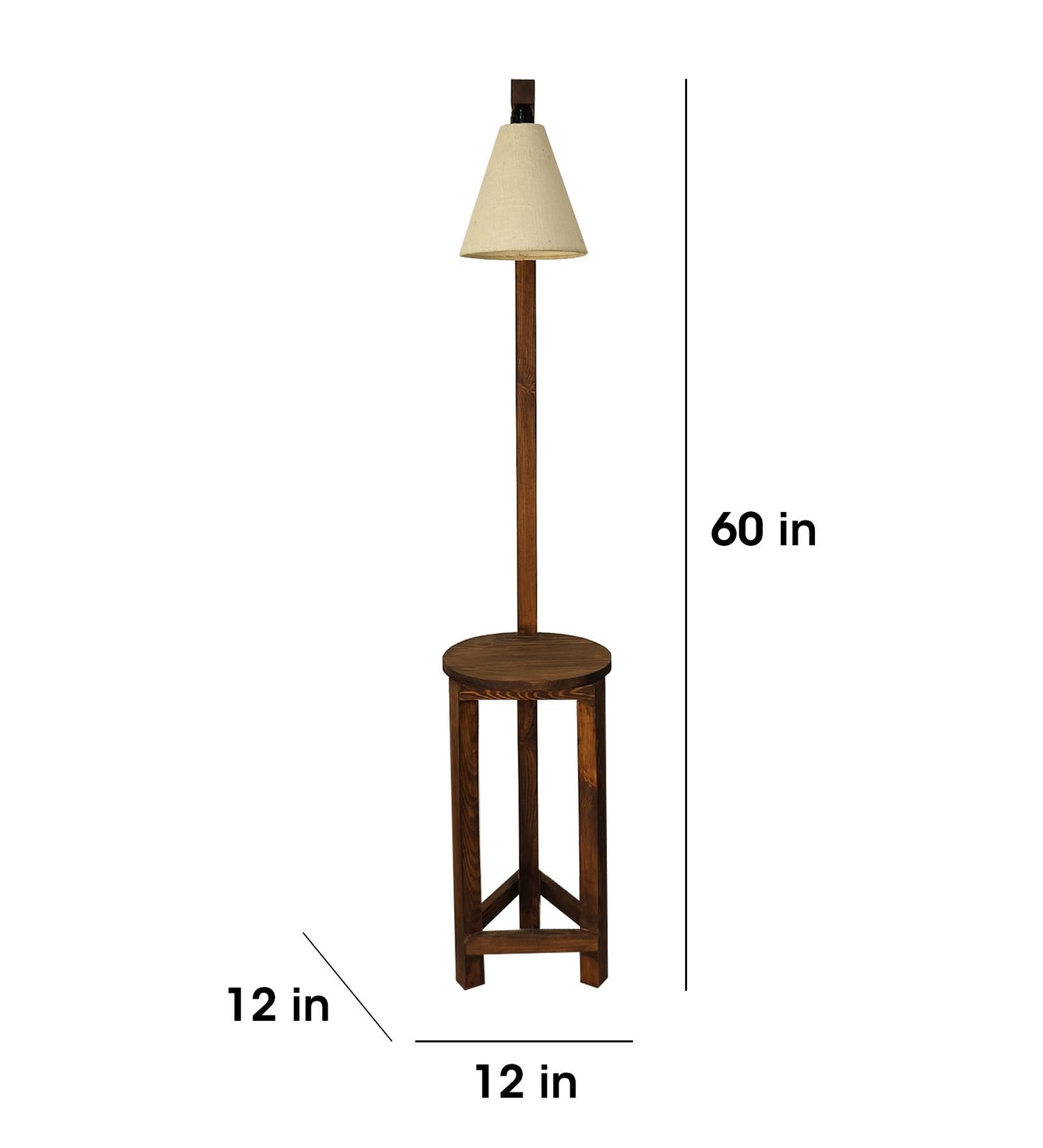 Tree Wooden Floor Lamp with Brown Base and Beige Fabric Lampshade