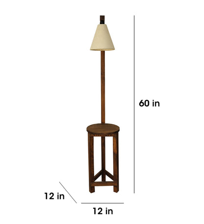 Tree Wooden Floor Lamp with Brown Base and Beige Fabric Lampshade