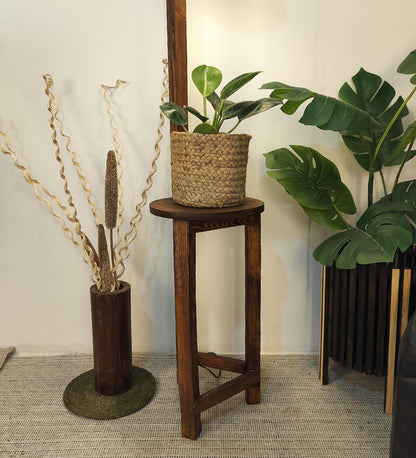 Tree Wooden Floor Lamp with Brown Base and Beige Fabric Lampshade