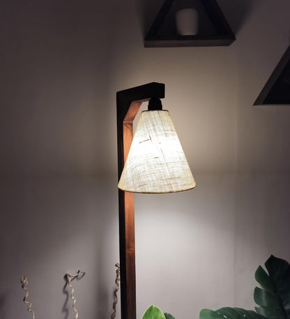 Tree Wooden Floor Lamp with Brown Base and Beige Fabric Lampshade
