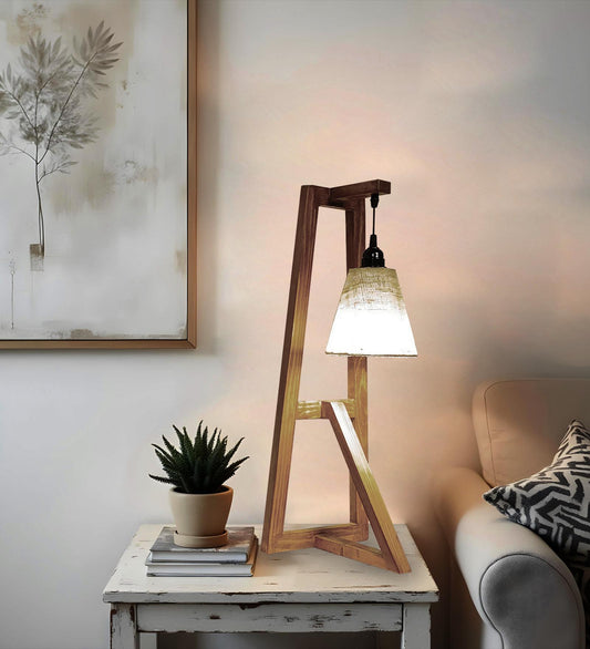 Speak Brown Wooden Table Lamp with with Jute Lampshade