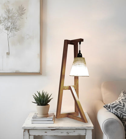 Speak Brown Wooden Table Lamp with with Jute Lampshade