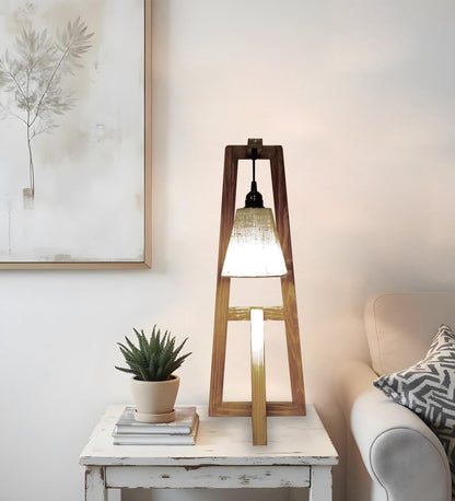 Speak Brown Wooden Table Lamp with with Jute Lampshade