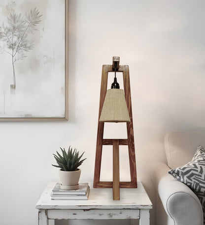 Speak Brown Wooden Table Lamp with with Jute Lampshade