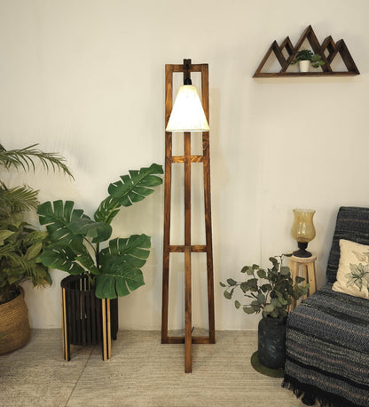 Speak Wooden Floor Lamp with Brown Base and Jute Fabric Lampshade