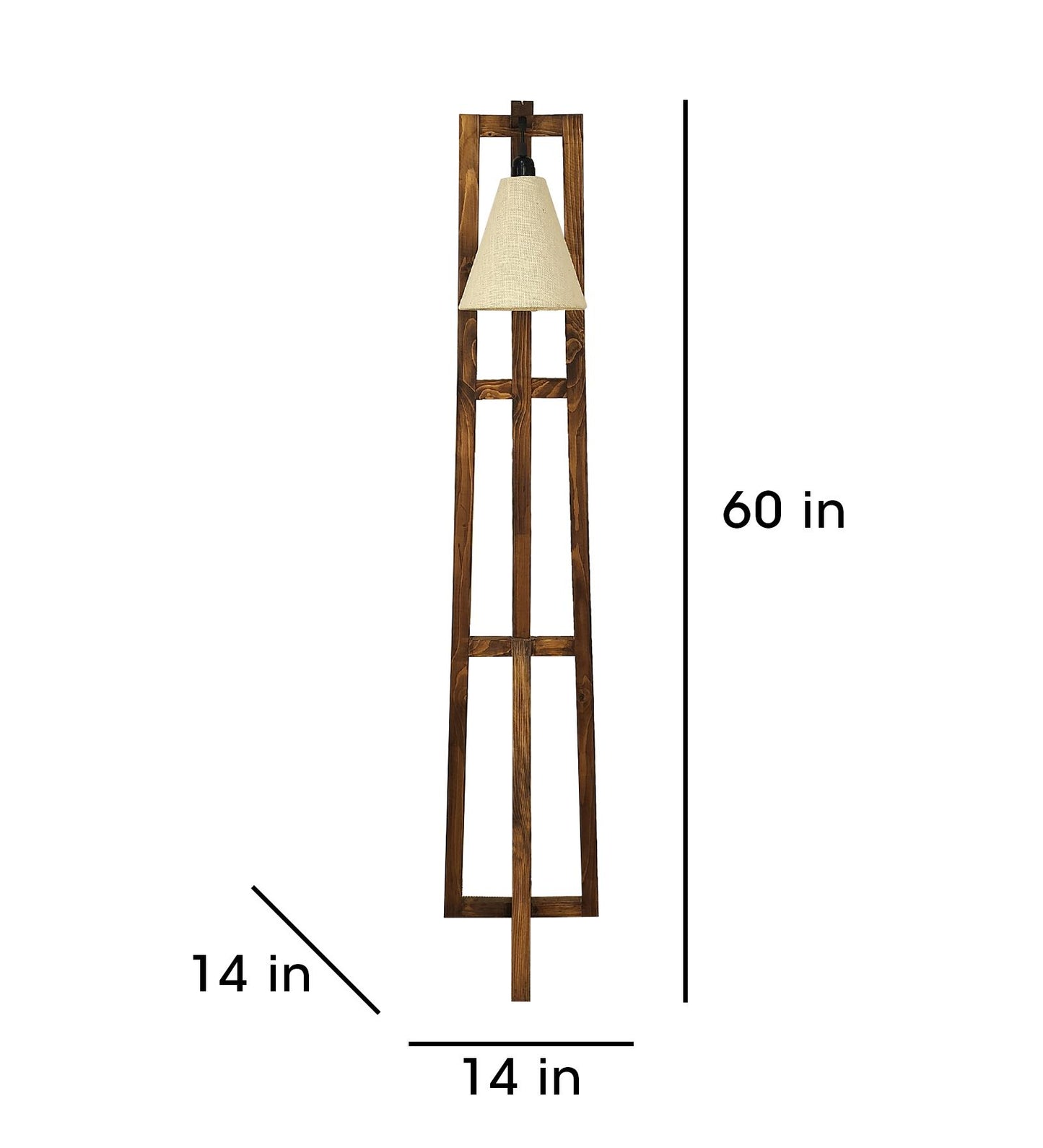 Speak Wooden Floor Lamp with Brown Base and Jute Fabric Lampshade