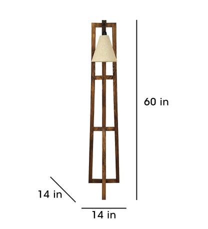 Speak Wooden Floor Lamp with Brown Base and Jute Fabric Lampshade
