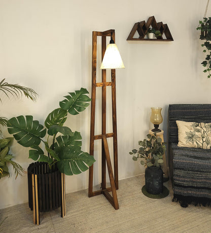 Speak Wooden Floor Lamp with Brown Base and Jute Fabric Lampshade