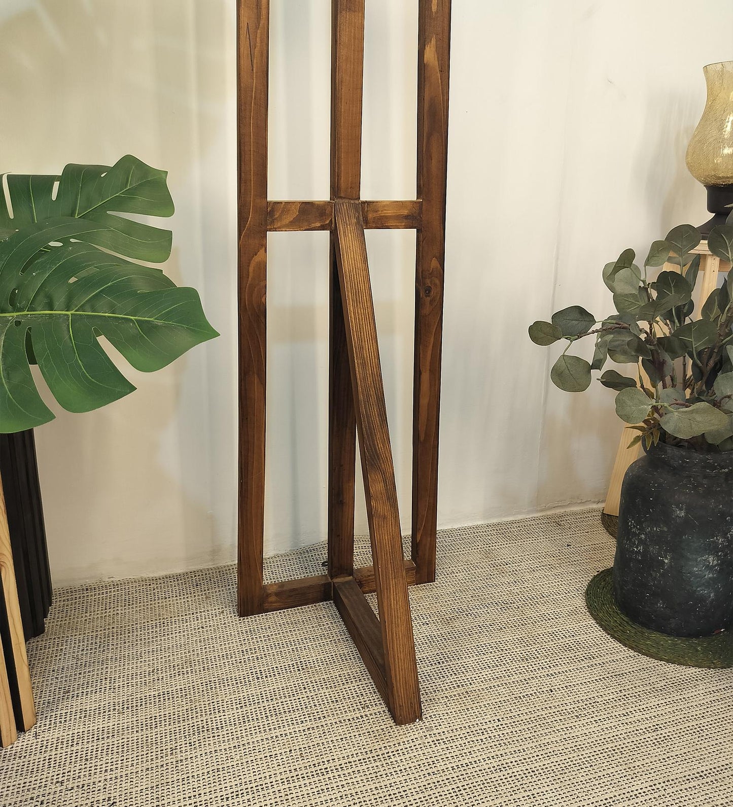 Speak Wooden Floor Lamp with Brown Base and Jute Fabric Lampshade
