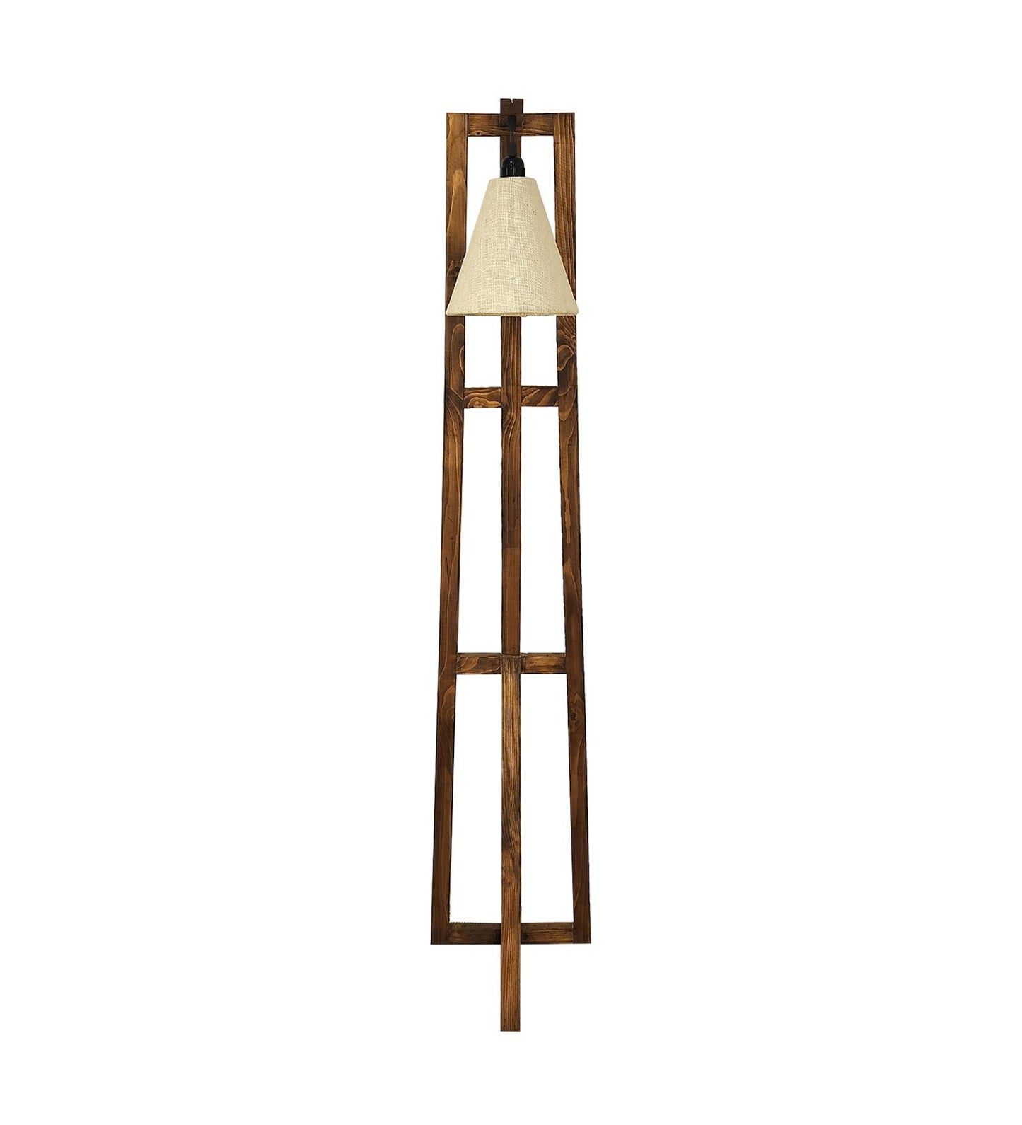 Speak Wooden Floor Lamp with Brown Base and Jute Fabric Lampshade