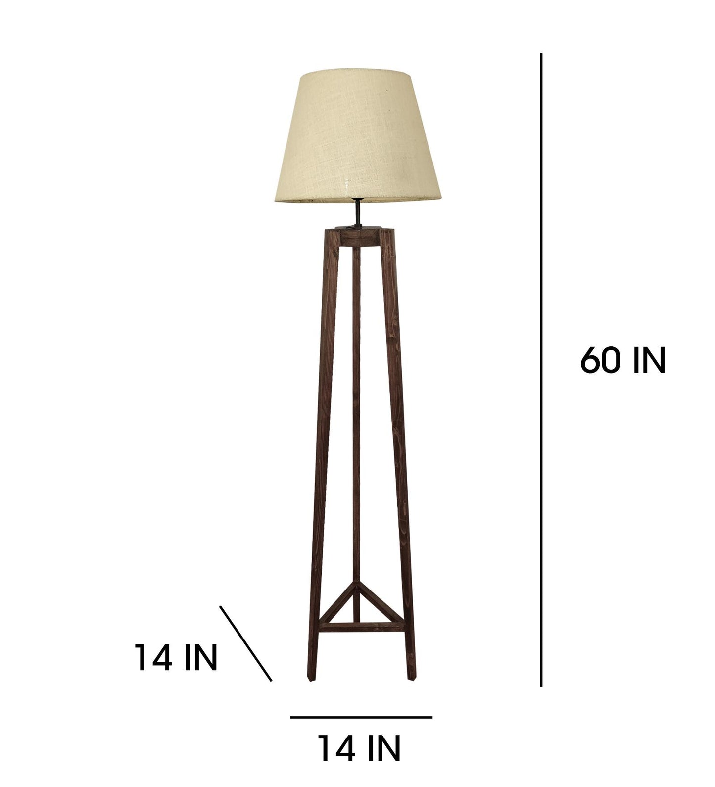 Snow Wooden Floor Lamp with Brown Base and Premium Beige Fabric Lampshade