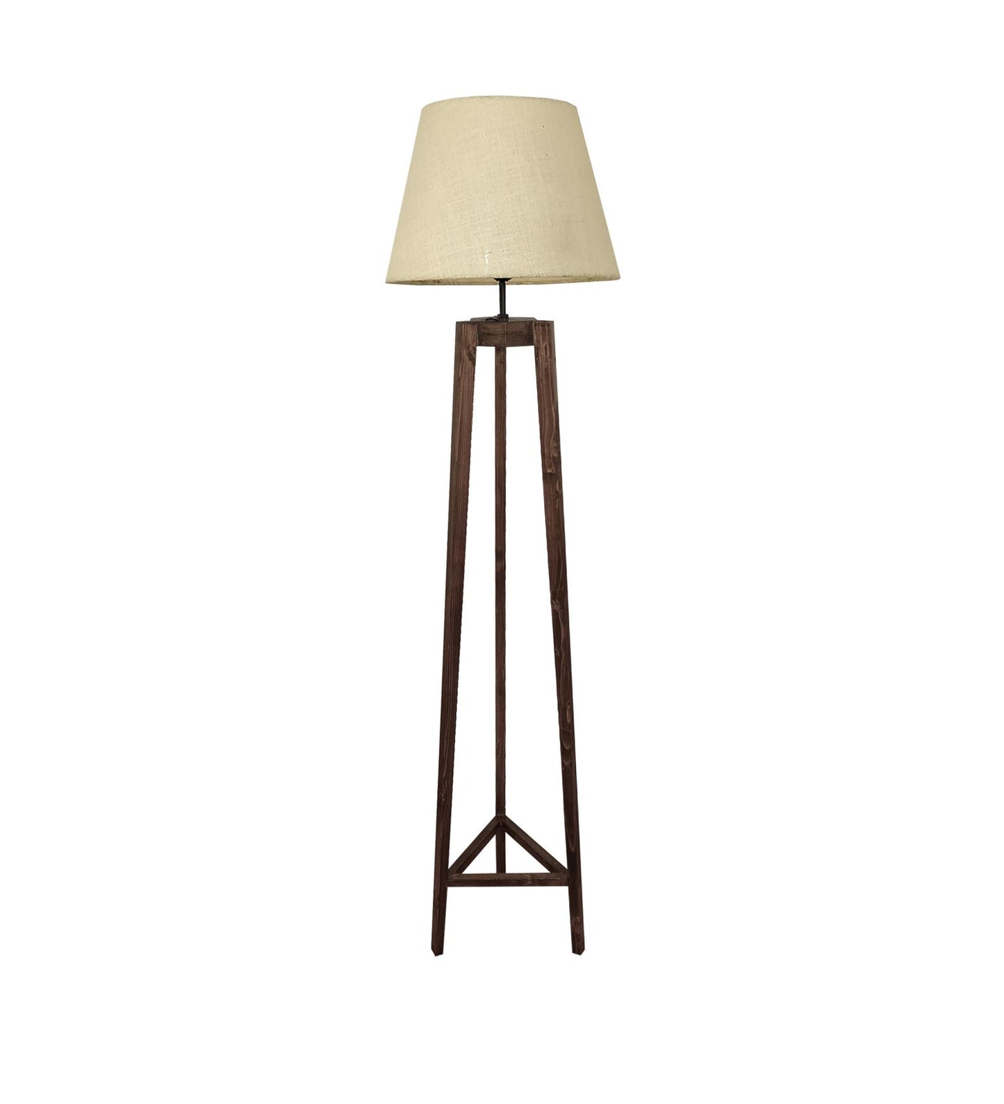 Snow Wooden Floor Lamp with Brown Base and Premium Beige Fabric Lampshade
