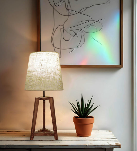 Snow Brown Wooden Table Lamp with Jute Lampshade