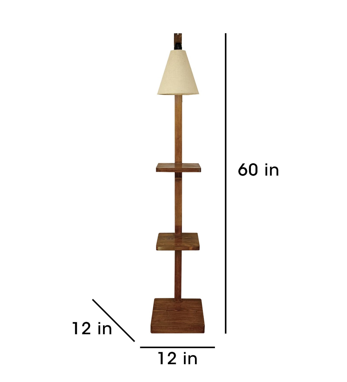 Dew Wooden Floor Lamp with Brown Base and Jute Fabric Lampshade