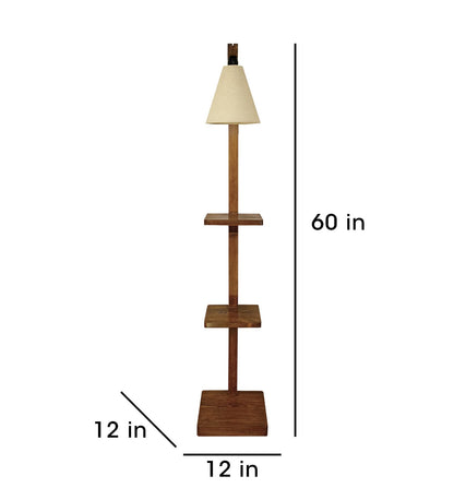 Dew Wooden Floor Lamp with Brown Base and Jute Fabric Lampshade
